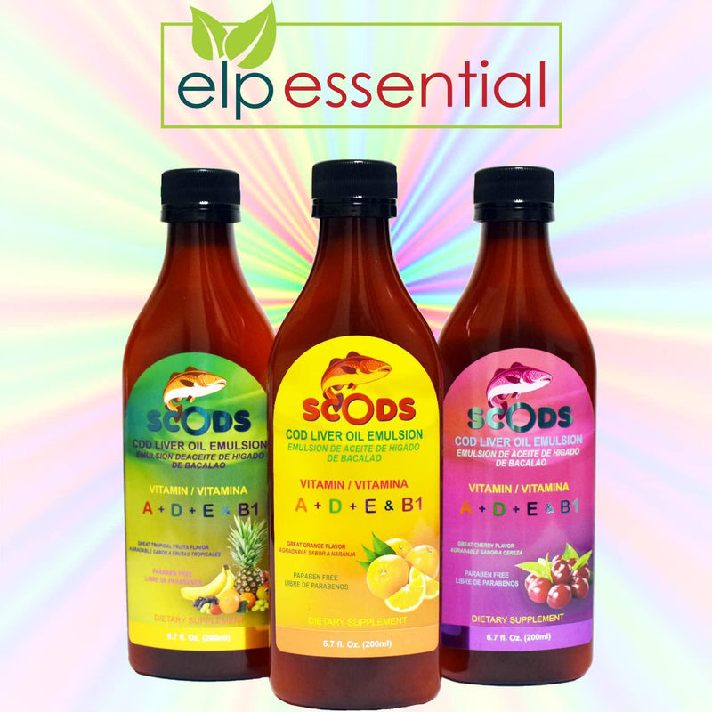 Emulsion de Scods Frutas Tropicales Cod Liver Oil Emulsion Tropical Fruits 200ml Vitamin A + D + E and B1