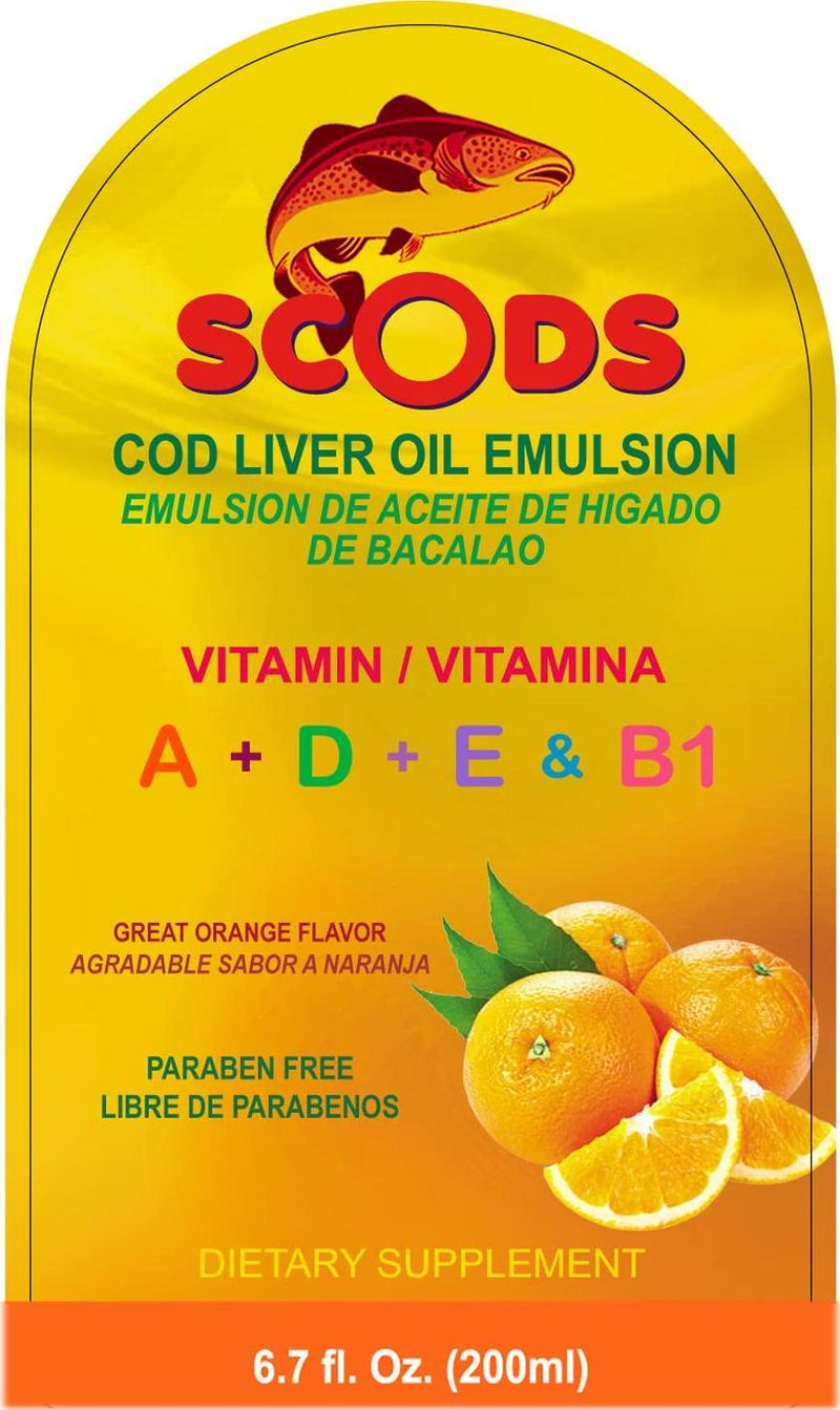 Emulsion de Scods Naranja Cod Liver Oil Emulsion Orange 200ml Vitamin A + D + E and B1