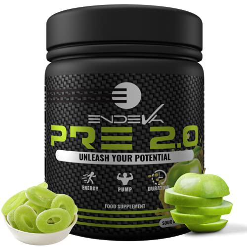 Endeva Nutrition Pre-Workout 2.0 | Increase Energy, Power, Fatigue Delay | Caffeine, Beta Alanine, Citrulline Malate,L-Tyrosine,L- Theanine (Sour Apple)