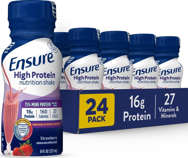 Ensure High Protein Nutritional Shake, 16g Protein, Meal Replacement Shakes, With Nutrients to Support Immune System Health, Strawberry, 8 fl oz, 24 Count