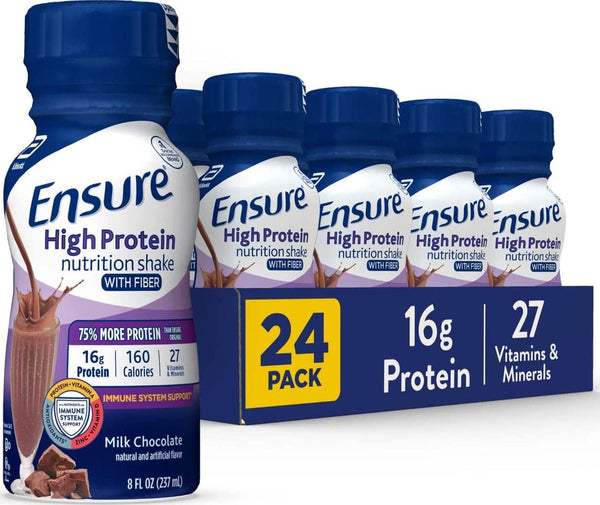 Ensure High Protein Nutritional Shake With Fiber, 16g Protein, Meal Replacement Shakes, With Nutrients to Support Immune System Health, Milk Chocolate w/ Fiber, 8 fl oz, 24 Count