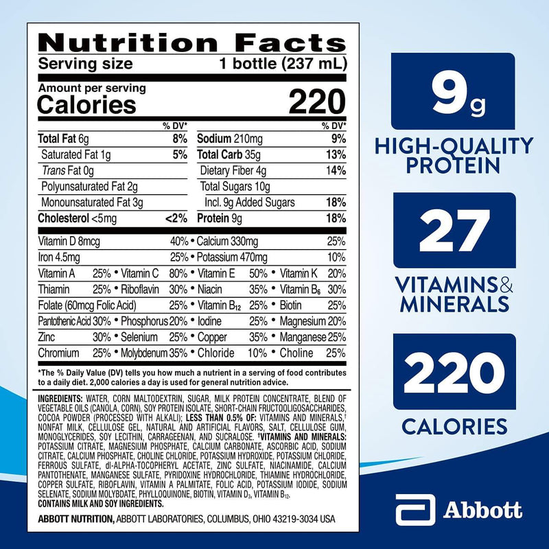 Ensure Original Nutrition Shake with Fiber, Small Meal Replacement Shake, Complete, Balanced Nutrition with Nutrients to Support Immune System Health, Milk Chocolate, 8 Fl Oz (Pack of 24)
