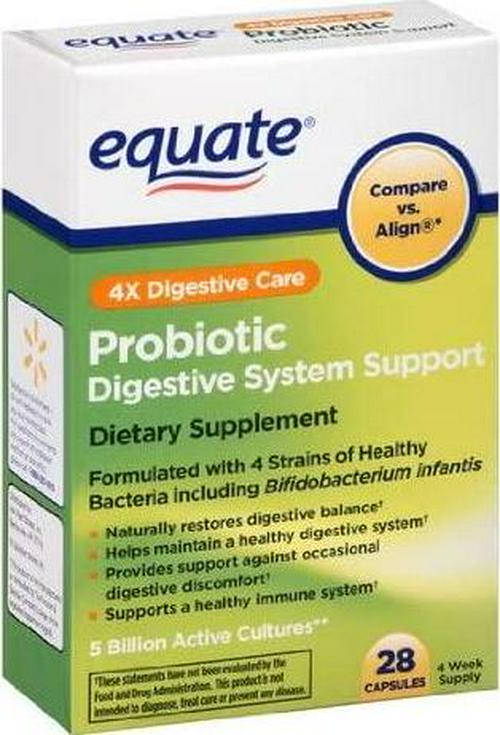 Equate - Probiotic, Digestive System Support, 4X Digestive Care, 28 Capsules (Compare vs. Align)
