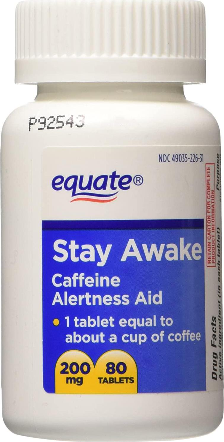 Equate - Stay Awake - Alertness Aid with Caffeine, Maximum Strength, 80 Tablets 200 Mg