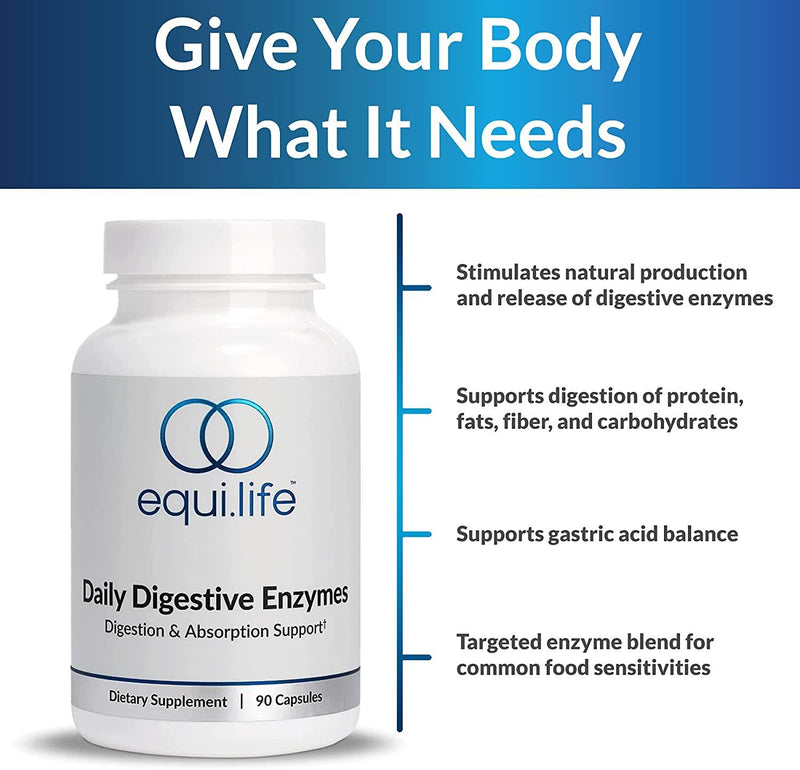 EquiLife - Daily Digestive Enzyme, Gut Health and Colon Support, Constipation Relief, Digestion Aid, Bloating and Gas Relief, Aids Nutrient Absorption, Ideal for Food Sensitivity, Vegan (90 Servings)