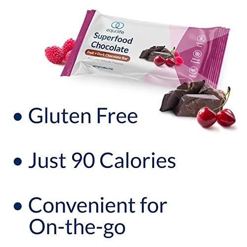 EquiLife - Superfood Chocolate Bars, Healthy Snack, Supports Appetite Management and All-Day Energy, Under 100 Calories, Allergen-Friendly, Vegan, Dairy- and Gluten-Free (Fruit and Dark Chocolate, 9 Count)