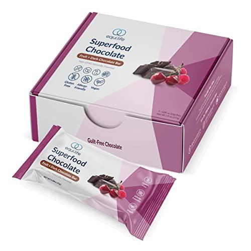 EquiLife - Superfood Chocolate Bars, Healthy Snack, Supports Appetite Management and All-Day Energy, Under 100 Calories, Allergen-Friendly, Vegan, Dairy- and Gluten-Free (Fruit and Dark Chocolate, 9 Count)