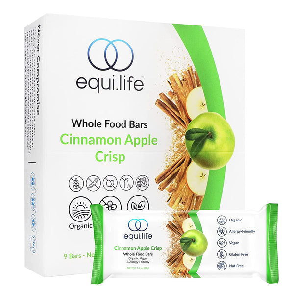 EquiLife - Whole Food Bars, Paleo and Vegan Protein Bars, Organic Nutrition Bars, 6g of Protein, Under 200 Calories, Crisp Apple Taste, Travel-Size, Gluten-Free, Soy-Free (Cinnamon Apple Crisp, 9 Count)