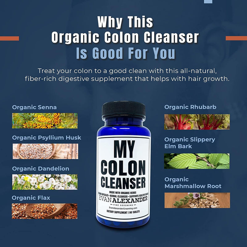 Evan Alexander Grooming My Colon Cleanser - Colon Cleanse with Organic Herbs - Vegan Detox Cleanse - All-Natural Colon Detox with Senna, Psyllium Husk, Dandelion, Flax Seed and Rhubarb - 30 Tablets