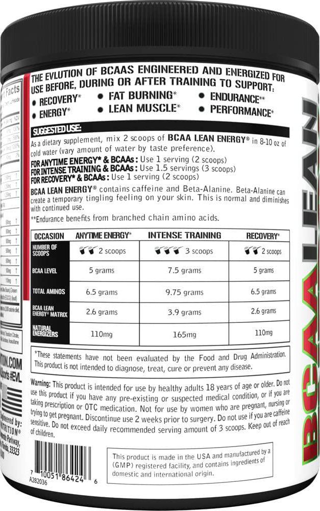 Evlution Nutrition BCAA Lean Energy - Essential BCAA Amino Acids + Vitamin C, Fat Burning and Natural Energy, Performance, Immune Support, Lean Muscle, Recovery, Pre Workout, 30 Serve, Cherry Limeade