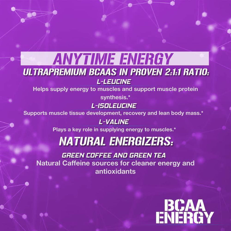 Evlution Nutrition BCAA Energy - High Performance Energizing Amino Acid Supplement For Muscle Building, Recovery And Endurance, 30 Servings (Furious Grape)