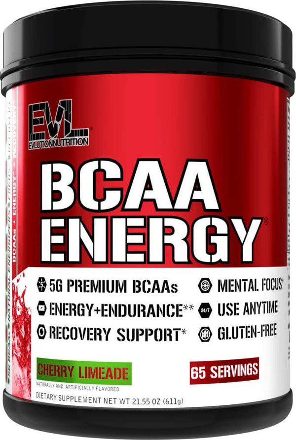 Evlution Nutrition BCAA Energy - Essential BCAA Amino Acids, Vitamin C + Natural Energizers for Performance, Immune Support, Muscle Building, Recovery, B Vitamins, Pre Workout, 65 Serv, Cherry Limeade
