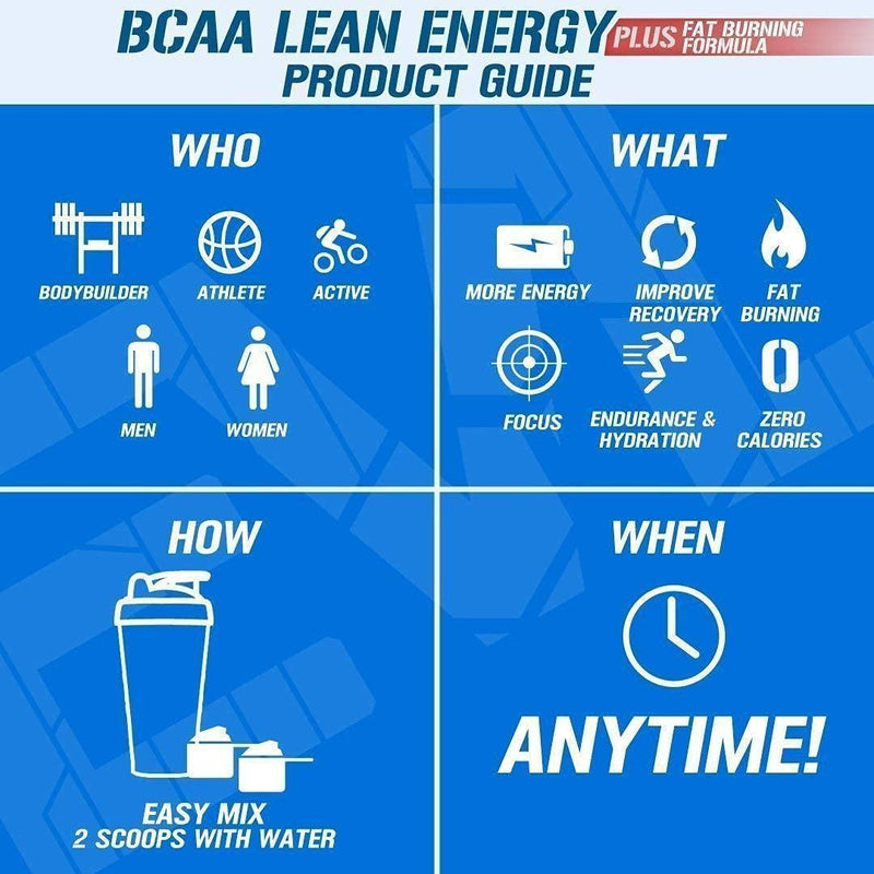 Evlution Nutrition BCAA Lean Energy - Energizing Amino Acid for Muscle Building Recovery and Endurance, With a Fat Burning Formula, 30 Servings (Blue Raz)