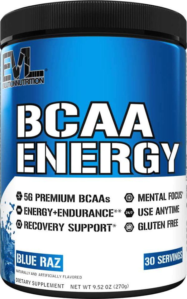 Evlution Nutrition BCAA Energy - High Performance Energizing Amino Acid Supplement For Muscle Building, Recovery And Endurance, 30 Servings (Blue Raz)