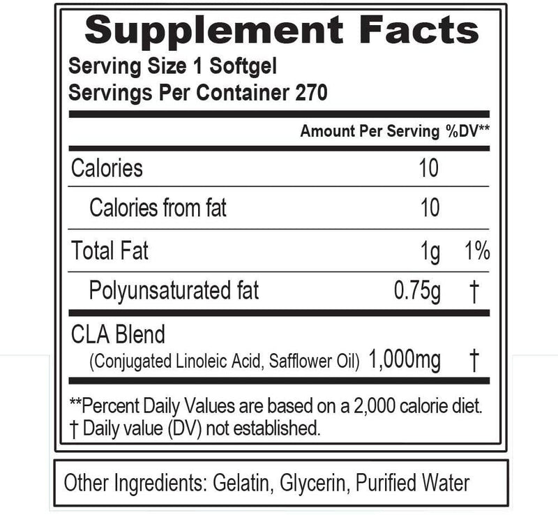 Evlution Nutrition CLA 1000, Conjugated Linoleic Acid, Weight Loss Supplement, Metabolism Support, Stimulant-Free (270 Servings)