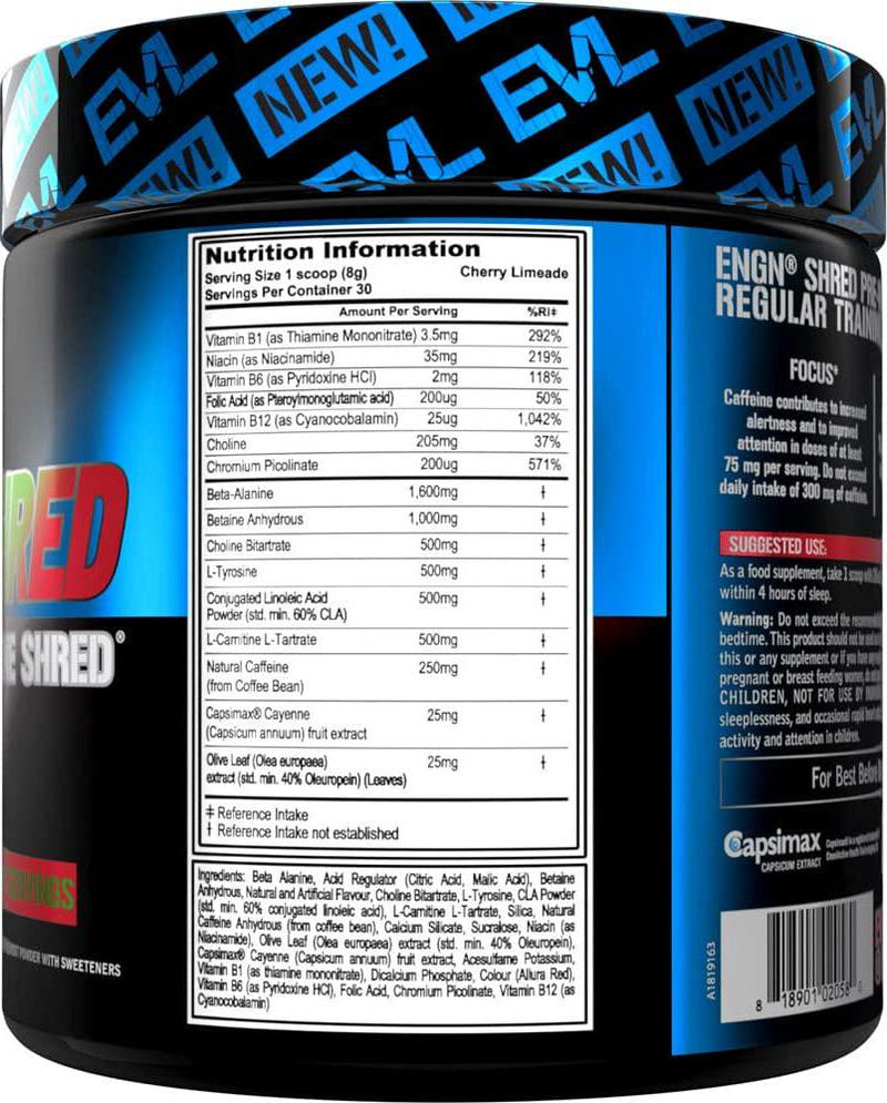 Evlution Nutrition ENGN SHRED Pre Workout Thermogenic Fat Burner Powder, Energy, Weight Loss, 30 Servings (Cherry Limeade)