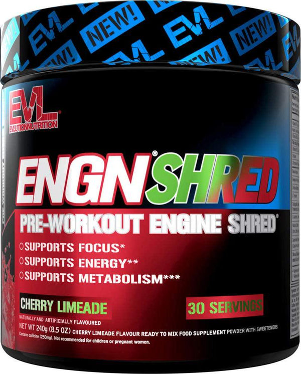 Evlution Nutrition ENGN SHRED Pre Workout Thermogenic Fat Burner Powder, Energy, Weight Loss, 30 Servings (Cherry Limeade)