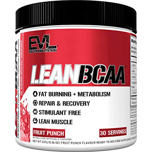 Evlution Nutrition LeanBCAA, BCAA s, CLA and L-Carnitine, Stimulant-Free, Recover and Burn Fat, Sugar and Gluten Free, 30 Servings (Fruit Punch)