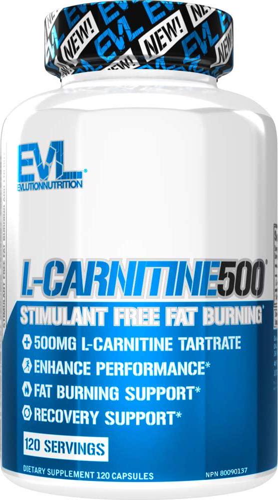Evlution Nutrition L-Carnitine500, 500 mg of Pure L Carnitine in Each Serving, Stimulant-Free, Capsules (120 Servings)