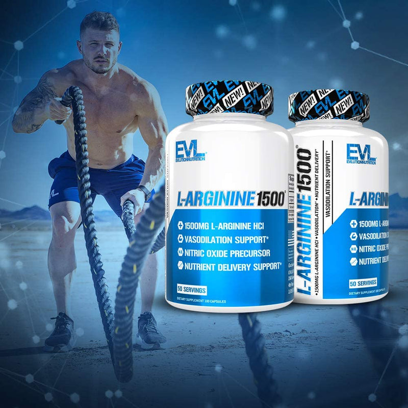 Evlution Nutrition L-Arginine 1500 mg, Ultra-Pure Nitric Oxide Supplement, Muscle Growth and Vascularity, Energy and Stamina, Powerful NO Booster, Essential Amino Acids (50 Servings)
