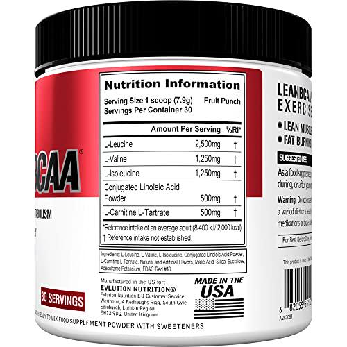 Evlution Nutrition LeanBCAA, BCAA s, CLA and L-Carnitine, Stimulant-Free, Recover and Burn Fat, Sugar and Gluten Free, 30 Servings (Fruit Punch)