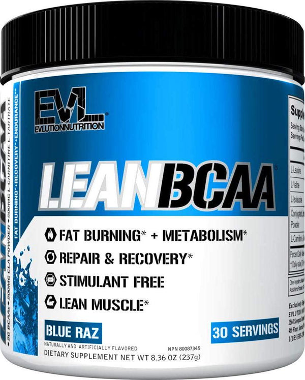 Evlution Nutrition LeanBCAA, BCAA, CLA And L-Carnitine, Recover And Burn Fat, Sugar And Gluten Free, 30 Servings (Blue Raz)
