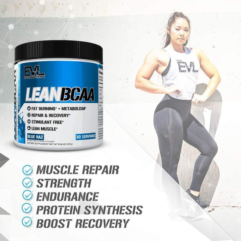 Evlution Nutrition LeanBCAA, BCAA, CLA And L-Carnitine, Recover And Burn Fat, Sugar And Gluten Free, 30 Servings (Blue Raz)