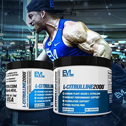 Evlution Nutrition L-Citrulline2000, Ultra-Pure Plant-Based Citrulline Supplement, Enhance Muscle Strength and Vascularity, Powerful NO Booster, Powder (100 Servings)