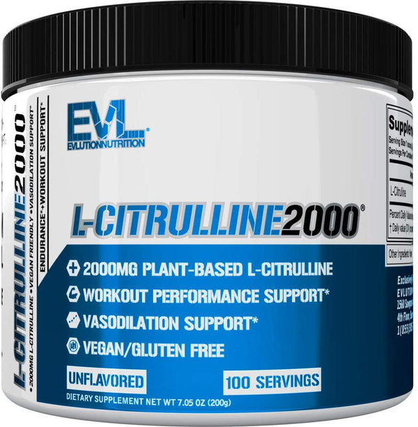 Evlution Nutrition L-Citrulline2000, Ultra-Pure Plant-Based Citrulline Supplement, Enhance Muscle Strength and Vascularity, Powerful NO Booster, Powder (100 Servings)