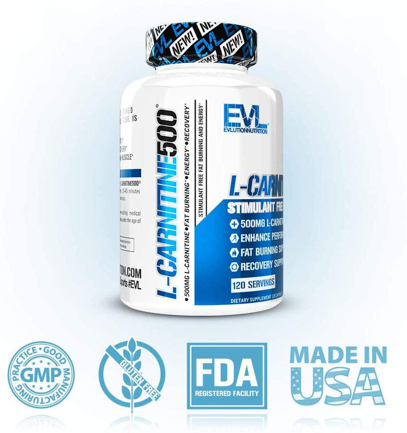Evlution Nutrition L-Carnitine500 500 Mg Of Pure L Carnitine In Each Serving 120 Serving Capsules