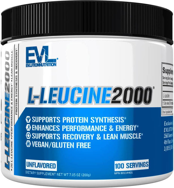 Evlution Nutrition L-Leucine2000, 2000mg of Pure L-Leucine in Each Serving, Protein Synthesis, Recovery, Vegan, Gluten-Free, Unflavored Powder (100 Servings)