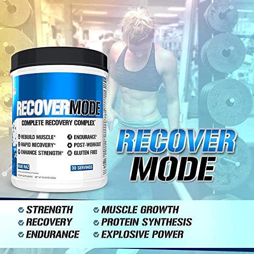 Evlution Nutrition Recover Mode- Complete Post Workout with BCAAs, Immunity Support, Vitamin C, D and E, Electrolytes, Hydration, Creatine, Glutamine, Beta-Alanine, L-Carnitine, 30 Serve, Blue Raz