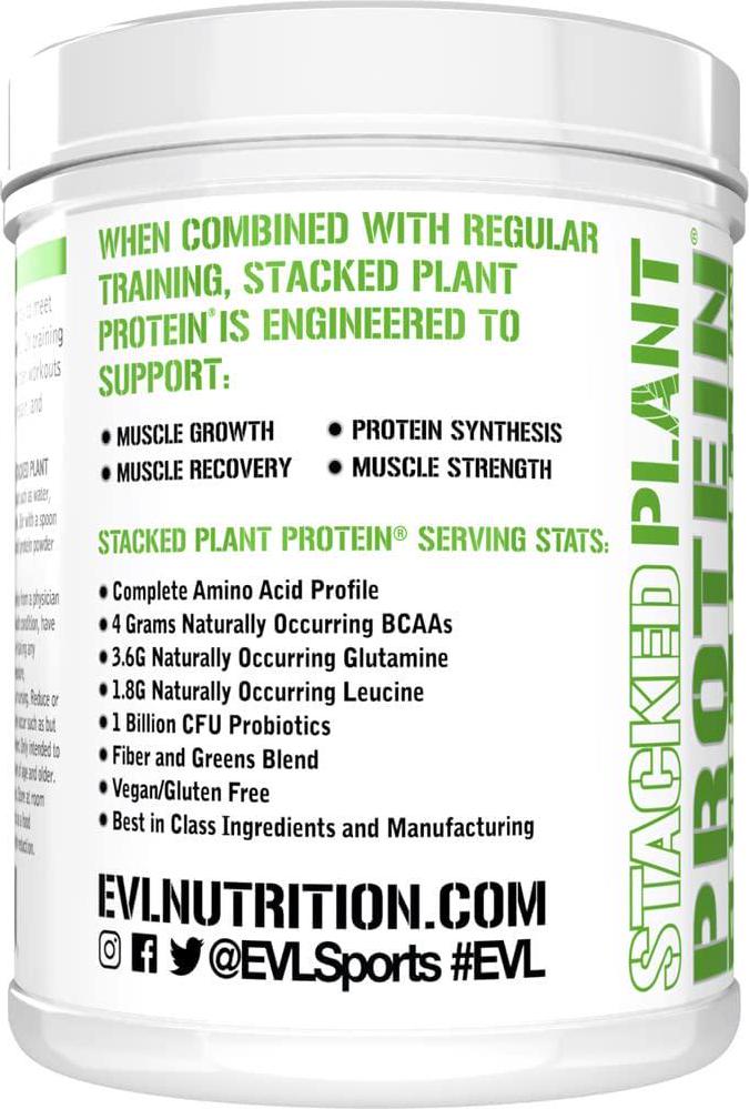 Evlution Nutrition Stacked Plant Protein Powder, Vegan, Non-GMO, Gluten-Free, Probiotics, BCAAs, Fiber, Complete Plant-Based Protein Complex, 1.5 LB (Natural Chocolate)