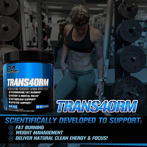 Evlution Nutrition Trans4orm Thermogenic Energizing Fat Burner Supplement, Increase Weight Loss, Energy and Intense Focus, 30 Servings (Blue Raz)