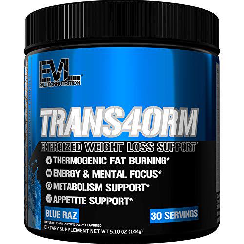 Evlution Nutrition Trans4orm Thermogenic Energizing Fat Burner Supplement, Increase Weight Loss, Energy and Intense Focus, 30 Servings (Blue Raz)