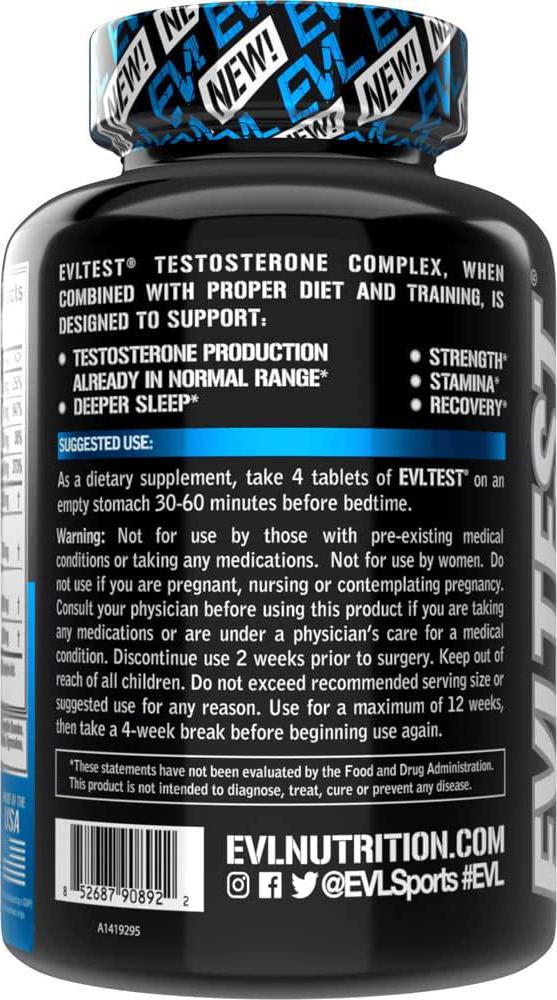 Evlution Nutrition Testosterone Booster for Men, EVLTEST Supports Healthy Testosterone Levels, Hormone Balance, Muscle Strength and Stamina, Boost Performance and Recovery, 120 Tablets (30 Servings)