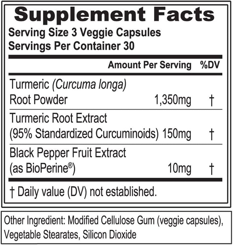 Evlution Nutrition Turmeric Curcumin with Bioperine 1500mg Premium Pain Relief and Joint Support with 95% Standardized Curcuminoids, Non-GMO, Gluten Free Turmeric Capsules (30 Serving Veggie Capsules)