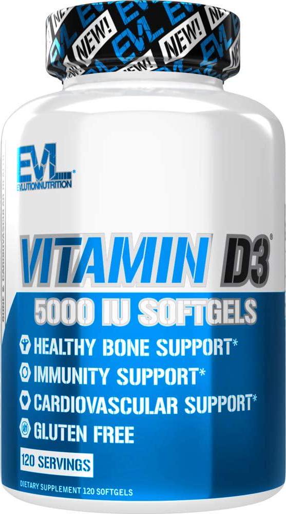 Evlution Nutrition Vitamin D3, 5000 IU High Potency, Bone and Joint Support, Heart and Immune System Health, Non-GMO and Gluten-Free, Value Size (120 Servings)