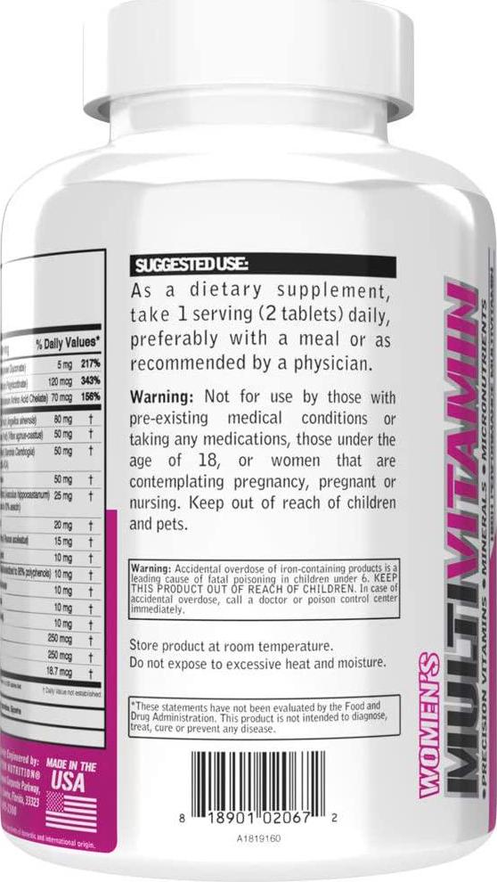 Evlution Nutrition Women's Daily Multivitamin Supplement, Biotin, Vitamins A B C D E, Calcium, Zinc, Lutein, Magnesium, Manganese and More, Essential Multi Vitamin for Women (60 Servings)
