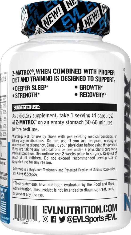 Evlution Nutrition Z Matrix Nighttime Recovery and Sleep Support (60 Servings)