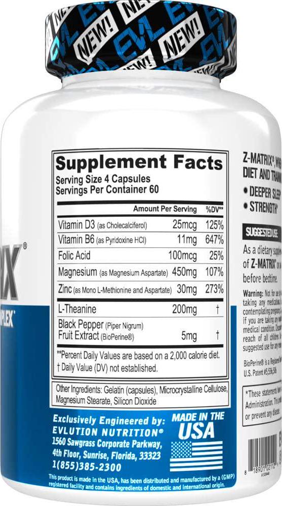 Evlution Nutrition Z Matrix Nighttime Recovery and Sleep Support (60 Servings)