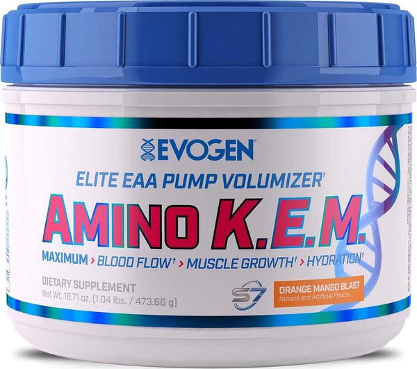 Evogen AminoKEM | Premium Essential Amino Acid, Nitric Oxide, Betaine anhydrous, S7, Recovery, volumizing, Pump Catalyst | Orange Mango