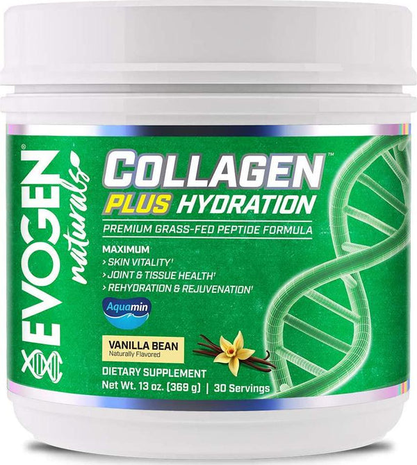Evogen Collagen Plus Hydration | Grass Fed Type 1 and 2 Collagen, Aquamin, Vitamin C, Coconut Water Extract, MCT | Natural Vanilla