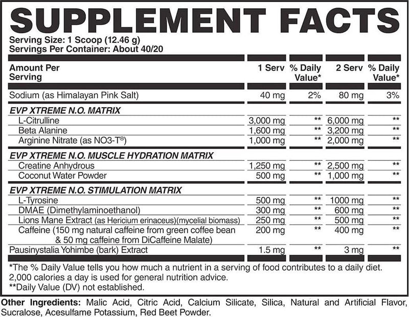 Evogen EVP Xtreme NO | Arginine Nitrate, Beta-Alanine, Citrulline Pre-Workout, Nitric Oxide, Pumps | Raspberry Lemonade