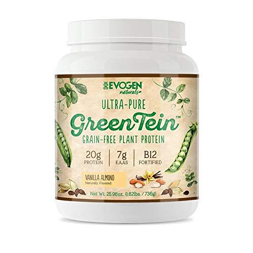 Evogen Greentein | Pure Grain Free Plant Protein, Pea, Pumpkin, Watermelon Seed Proteins Vitamin B12, Dairy Free, Gluten Free, for Recovery and Shakes (Vanilla Almond)