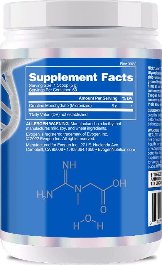 Evogen Nutrition Creatine Monohydrate | Premium Creatine Supplement for Muscle Growth, Increased Strength, Enhanced Energy Output, Anti-oxidant Support, and Improved Athletic Performance | Unflavored
