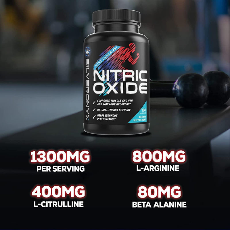 Extra Strength Nitric Oxide Supplement L Arginine 3X Strength - Citrulline Malate, AAKG, Beta Alanine - Premium Muscle Supporting Nitric Booster for Strength and Energy to Train Harder - 180 Capsules