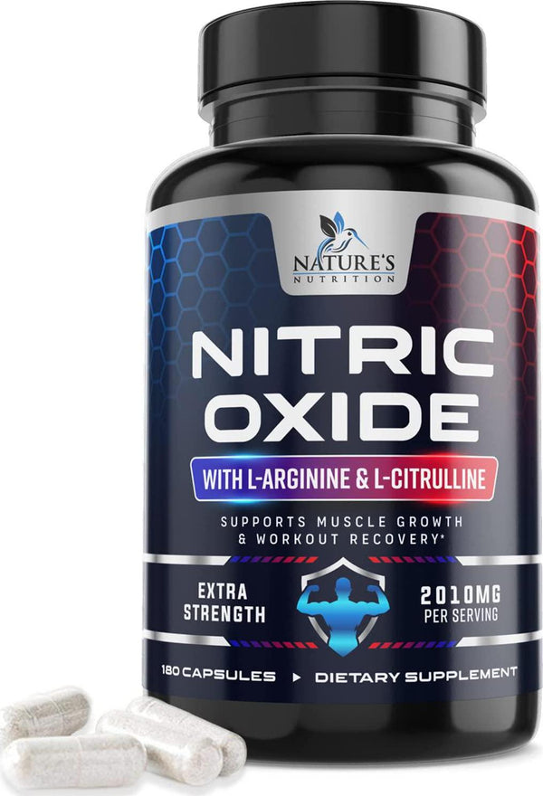 Extra Strength Nitric Oxide L-Arginine Supplement 2010mg - Citrulline Malate, Aakg, Beta Alanine - Premium Muscle Building Nitric Oxide Booster for Strength and Energy - 180 Capsules