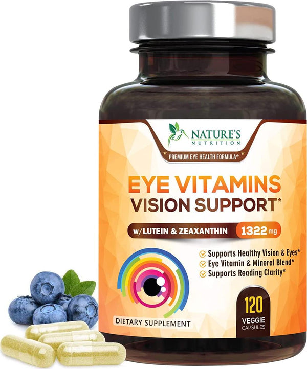 Eye Vitamins with Lutein and Zeaxanthin, Extra Strength Natural Vitamin and Mineral Supplement 1390mg, Made in USA, Areds 2 Premium Vision Formula to Support Dry Eyes and Sensitivity - 120 Capsules