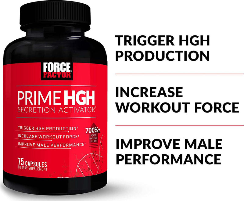 FORCE FACTOR Prime HGH Secretion Activator, HGH Supplement for Men with Clinically Studied AlphaSize to Help Trigger HGH Production, Increase Workout Force, and Improve Performance, 75 Capsules, Red (Packaging), 1-Pack